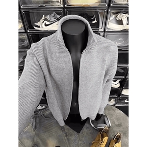重磅秋冬北极绒双拉链毛衣开衫美式复古休闲慵懒风宽松针织衫外套图片