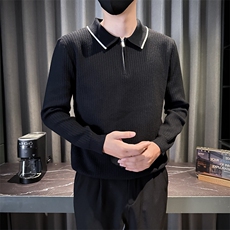 B1240-P98-M-3XL秋季翻领休闲打底拼色拉链商务针织套头毛衣男，男装T恤，电商B255
