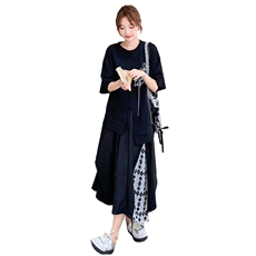 韩版短袖不规则半身裙套装女2025年夏季新款宽松显瘦松弛感两件套，女装套装/套裙，2B237
