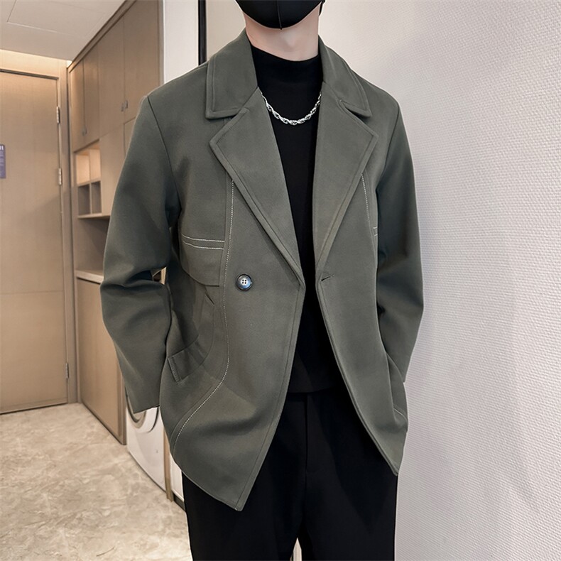社会小伙高端呢子明线宽松韩版外套大衣夹克男A236-JK0815-P135,男装夹克,电商A236