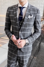 粗线格子三件套男装西服套装礼服修身1012-W2026-P280，男装西服，星座1012