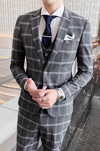 粗线格子三件套男装西服套装礼服修身1012-W2026-P280图片