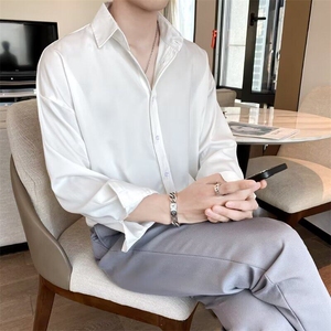 冰丝短袖纯色衬衫男士夏季黑色高级感白色痞帅长袖衬衣 C06图片