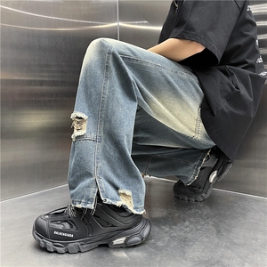 美式高街vibe潮牌九分破洞牛仔裤男春夏款宽松复古裤子N090-P48图片