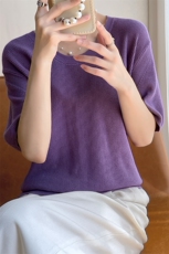 夏季新款短袖T恤女宽松显瘦圆领套头针织衫薄款，女装T恤，琳尚羊绒