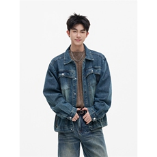 港风秋款男牛仔夹克衫渐变色拉链宽松休闲外套JK4004P75，男装夹克，星座1013-1
