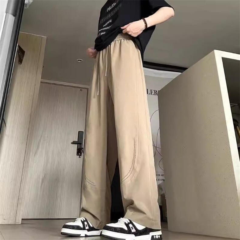 夏季新款激光打孔透气休闲裤男女简约直筒百搭垂感阔腿裤K3332P40,男装休闲裤,星座218-1（原230）