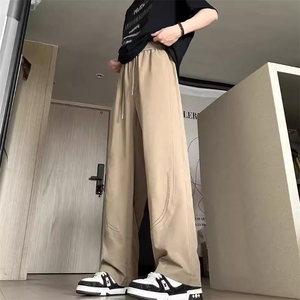 夏季新款激光打孔透气休闲裤男女简约直筒百搭垂感阔腿裤K3332P40图片