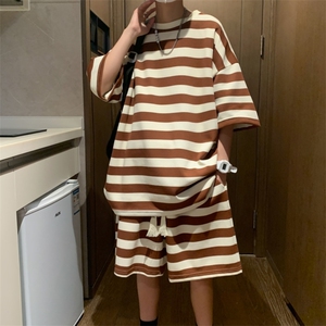 夏季新款青少年时尚百搭短袖休闲套装港风格子T恤男装TZ5909P55图片