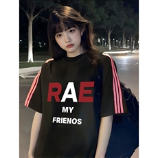 抖音得物品质二开240克宽松纯棉美式潮牌印花三条杠中性风短袖T恤，男装T恤，电商A486-1