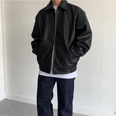 皮衣男士翻领港风复古宽松潮流百搭皮夹克痞帅休闲机车服上衣外套，男装夹克，星座710