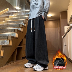 重磅480g雪尼尔鱼骨纹加绒银狐绒男休闲裤K24008J加绒特P40控78图片