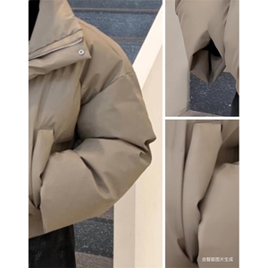 现货5W件冬季三防重磅硬挺boxy短款羽绒立领PU皮棉衣外套加厚棉服图片
