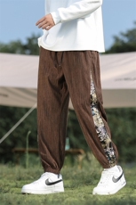 日系复古拼接灯芯绒休闲裤男秋冬季风束脚哈伦裤大码219-WK21，男装休闲裤，星座219