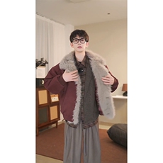 现货重磅硬挺boxy羽绒棉衣座山雕大毛毛领洗水麂皮棉服冬外套，男装棉衣，电商A486