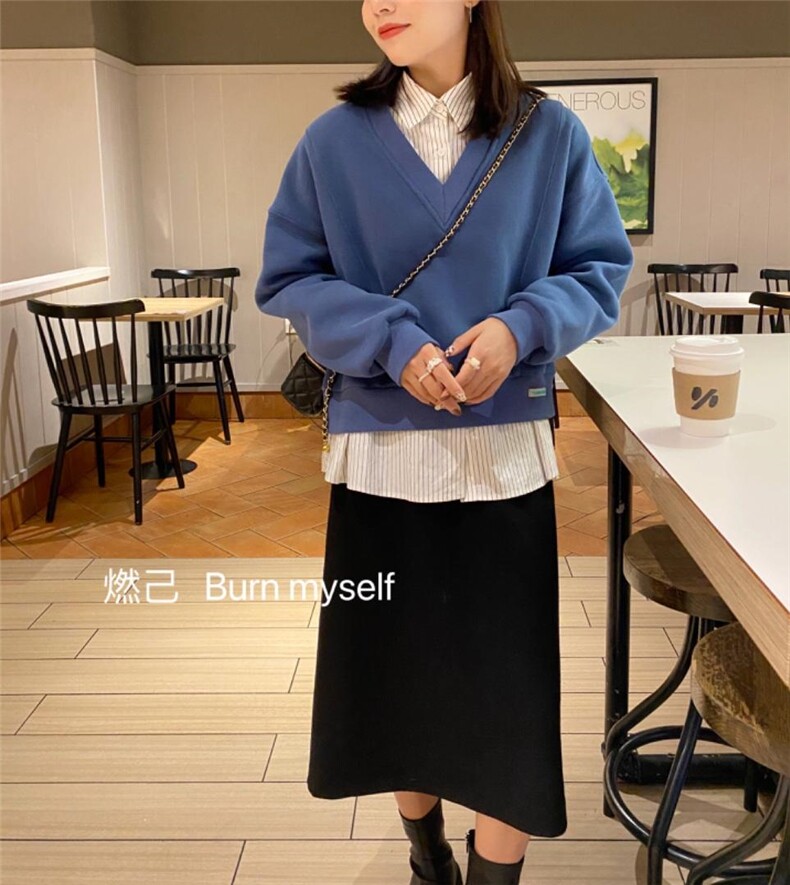 冬装加绒拼接假两件卫衣，女装卫衣/绒衫，燃已