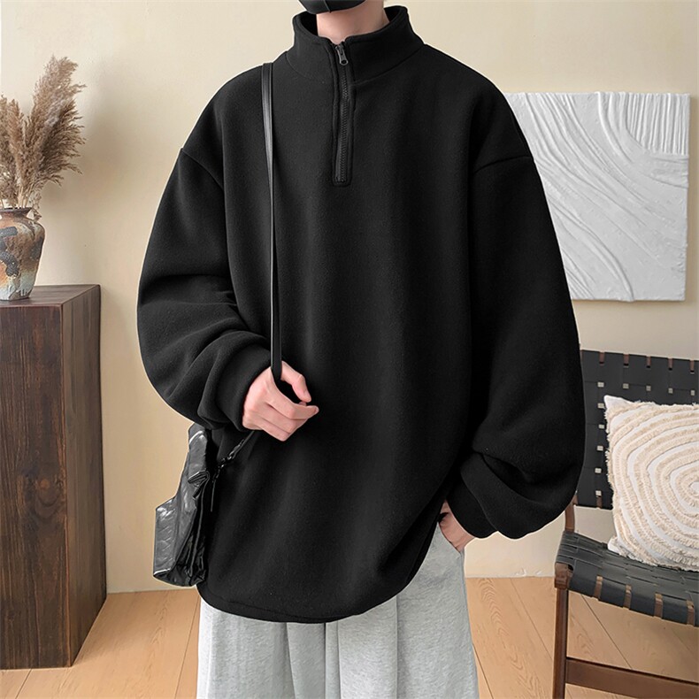 摇粒绒卫衣D5304-TP50控价68冬季半拉链男女可二开纯色宽松上衣,男装卫衣,电商A102-1