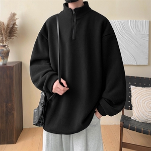 摇粒绒卫衣D5304-TP50控价68冬季半拉链男女可二开纯色宽松上衣,黑色针织背心搭配女图片
