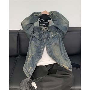 F405 P65男生秋装新中式潮牛仔外套男复古宽松水洗做图片