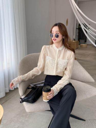 天丝拼蕾丝小衫，女装，炅缇恩