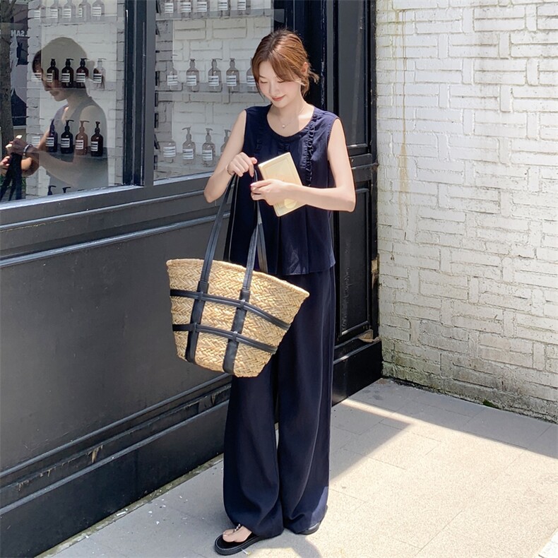现货210-3273-P165-K218新款法式宽松马甲上衣配阔腿裤2025年夏季,女装套装/套裙,浙宝210（原浙宝191）