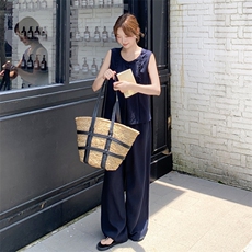 现货210-3273-P165-K218新款法式宽松马甲上衣配阔腿裤2025年夏季，女装套装/套裙，浙宝210（原浙宝191）