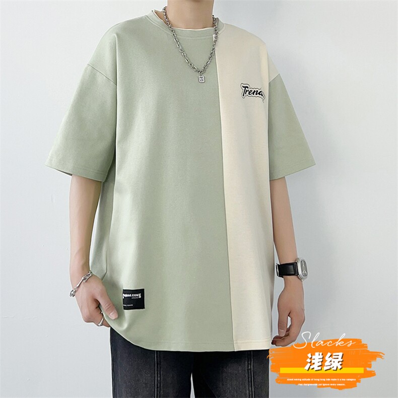 冰氧仿棉短袖港风白墙夏季休闲百搭撞色拼接男上衣TC3155-P23控48,男装T恤,星座717