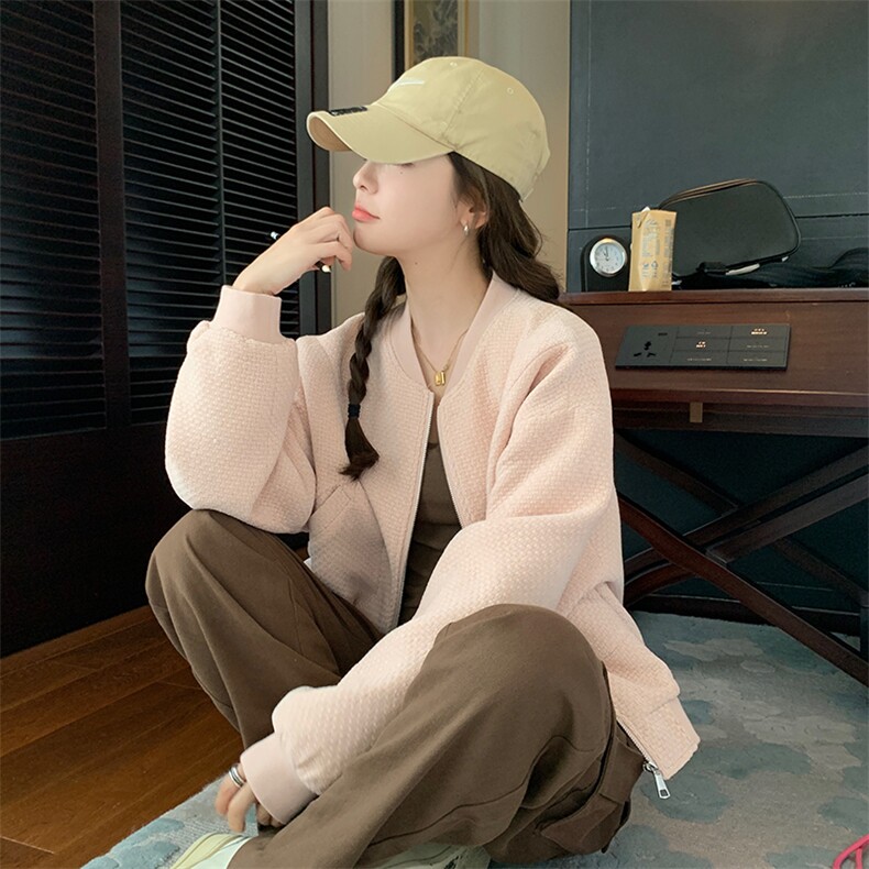 现货韩版宽松休闲百搭棒球服外套女春款2D075-(P135-K185),女装短外套,2D075