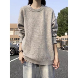 重磅秋冬男女纯色打底针织衫圆领套头半高领毛衣美式复古休闲上衣图片