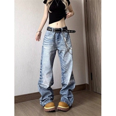 美式复古高级感直筒牛仔裤男女高街vibe休闲宽松长裤LN60877-P55，男装牛仔裤，星座1008