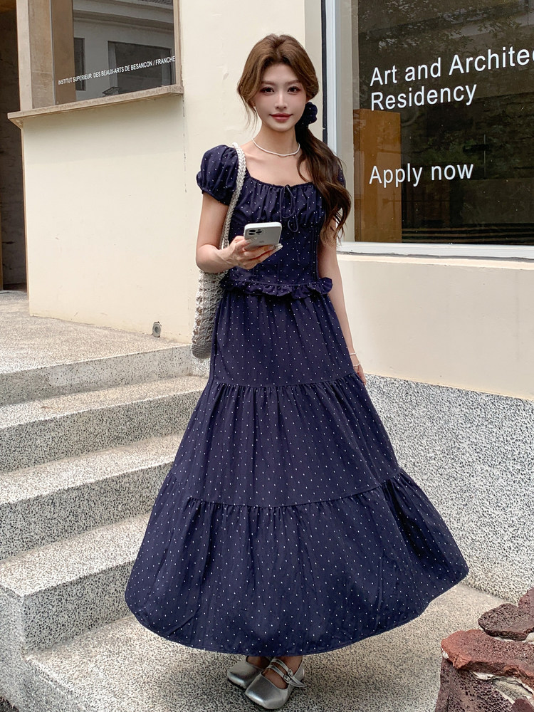 法式复古波点套装裙女2025年夏季新款温柔风减龄上衣半身裙两件套,女装套装/套裙,浙宝220