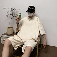 TZ85355/P60夏季提花新款短袖短裤t恤休闲宽松大码两件套套装男，男装休闲套装，电商A141