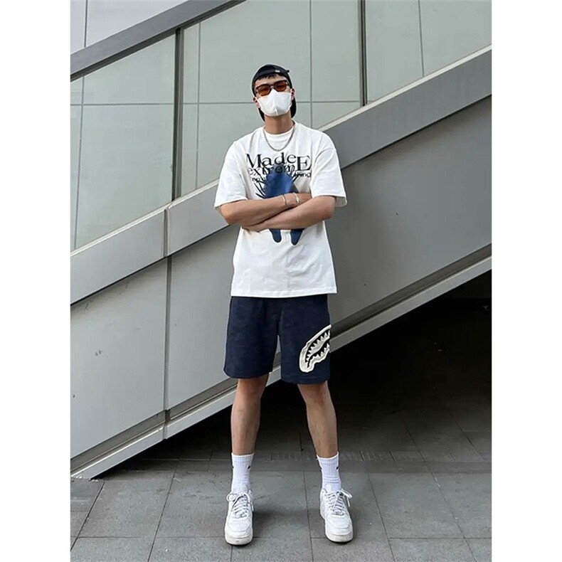 鲨鱼嘴贴布短裤美式高街五分裤男女2025夏季度假穿搭新款运动裤子,男装牛仔裤,星座506A