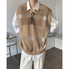复古条纹设计感针织马甲男T625-P58，男装背心/马甲，星座1501