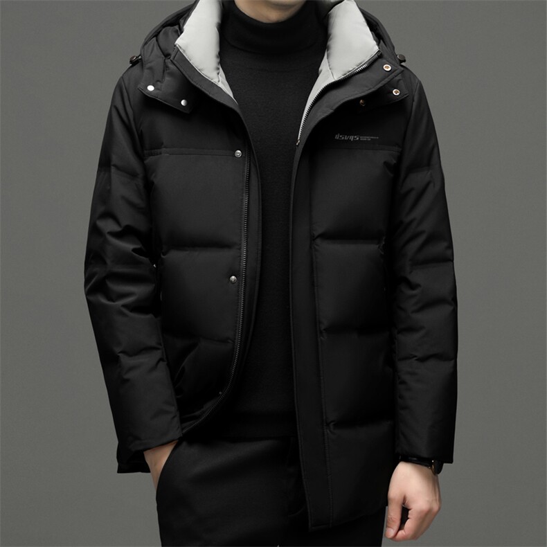 男装中长款连帽羽绒服冬季新款男士青中年加厚保暖鹅绒外套爸爸装,男装羽绒服,电商B212（原钱塘6029）