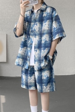 TZ1150-特45控88多色海滩冰丝凉感大码套装衬衫速干运动两件套，男装休闲套装，电商A059