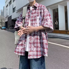 高街格子衬衫男女短袖2026新款美式潮牌衣服男士衬衣外套男生CC30，男装T恤，星座601-1