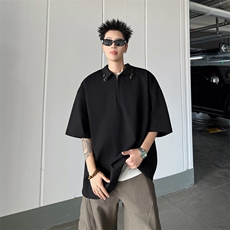 CR0279-P42设计感半拉链金属扣POLO衫短袖T恤男潮牌复古美式上衣，男装Polo衫，电商C233