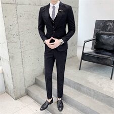 新郎结婚礼服西服套装三件套男士休闲提花西装A470-TZ06，男装西服套装，电商A207