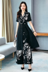 连体裤女夏装显瘦2024时髦女装新款气质阔腿时尚名媛花连衣裤套装，女装套装/套裙，天丽