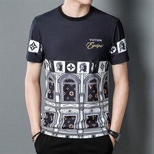 印花短袖T恤男薄款圆领男装2023夏季新款青年男士时尚百搭体恤衫图片