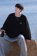 港风弧形水波纹设计卫衣男大码休闲运动套头卫衣男WY77081P38控58，男装卫衣，星座227-7