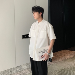 新中式黑色立领铆钉短袖衬衫男款2025夏季新款ins外套CY1091-P37图片
