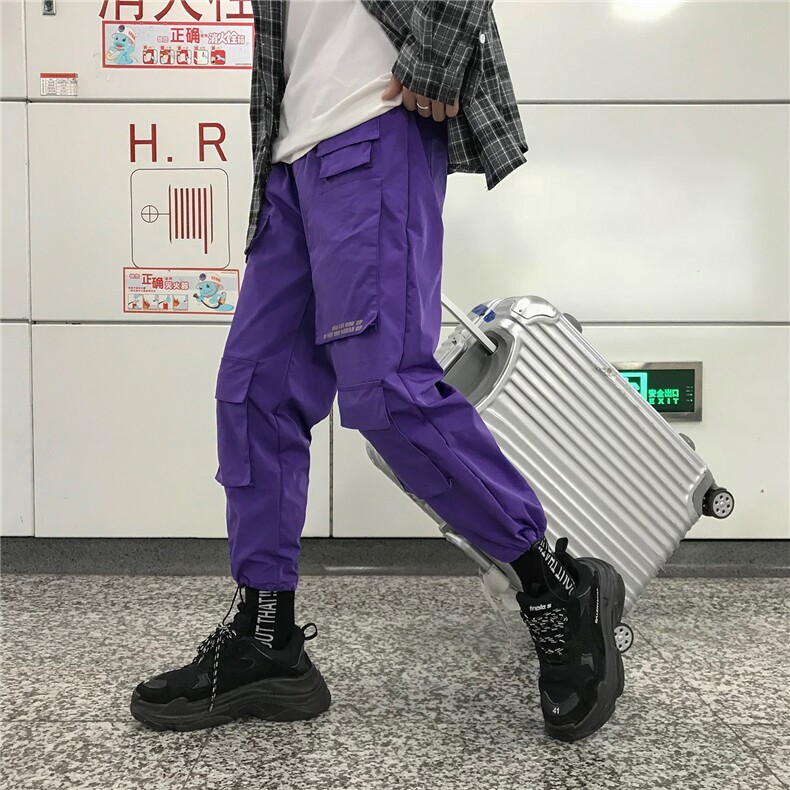 703-K168-P50港风多口袋工装休闲运动裤ins反光字直筒束脚长裤,男装休闲裤,星座703