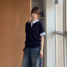 老钱风假两件绞花针织短袖男夏季薄款高级感polo衫t恤美式半截袖，男装T恤，星座506A