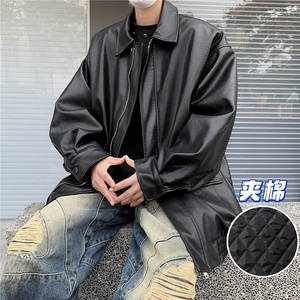 DM8026-夹棉P78秋冬季新款重磅复古夹棉潮牌痞帅机车皮衣男装外套图片