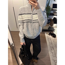 费尔岛提花半高领拉链开衫毛衣男秋冬季百搭针织衫情侣MY06-P64，男装针织衫/毛衣，星座208-5