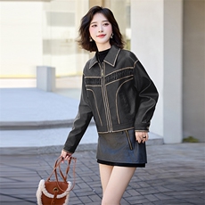 翻领皮衣外套女2024春秋季新款小个子宽松显瘦超好看pu皮夹克上衣，女装皮衣，江南女神