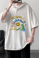 LD54219-P45连帽短袖t恤男大码胖子带帽五分袖中袖大皂风，男装T恤，电商A040