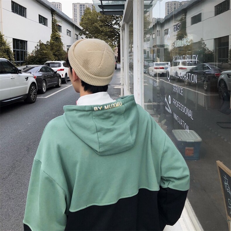 春季拼接情侣外套港风连帽套头卫衣宽松休闲男装W102/,男装卫衣,电商D202